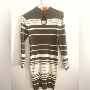 Striped Knit Dress - Olive and White